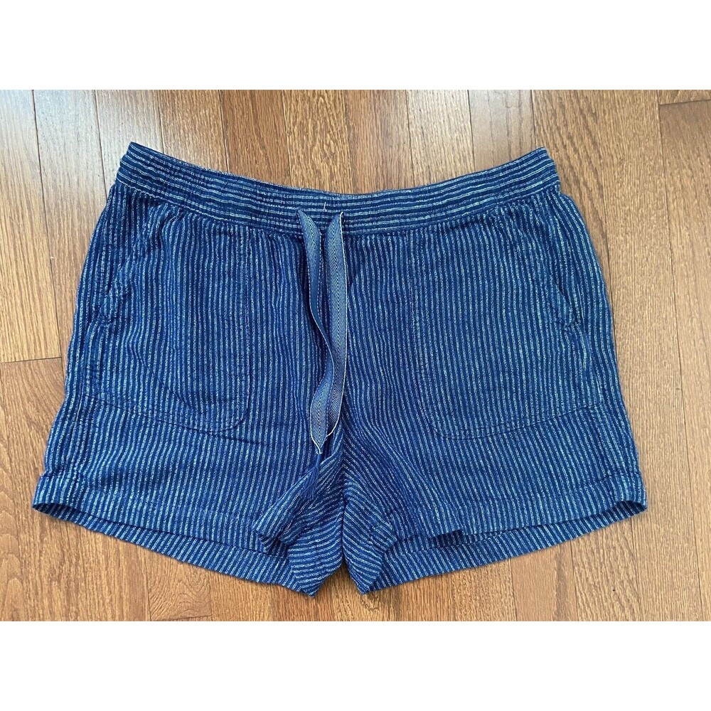 Eddie Bauer Women's Blue Linen/Rayon Blend Pull On Drawstring Shorts W/Pockets M